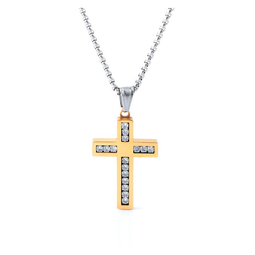 S.Steel Gold Plating Zircon Cross Men-c 12g