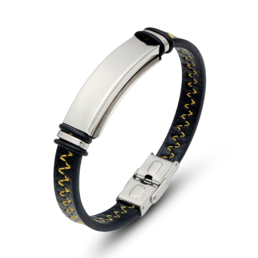 S.Steel Leather With Plate Men-c 20g