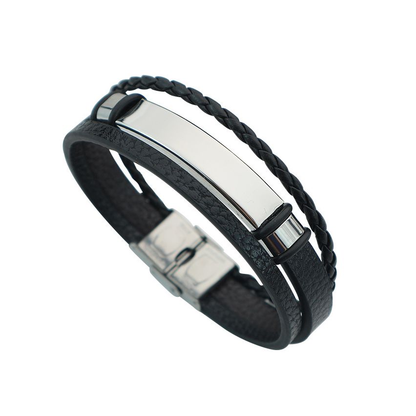 S.Steel Leather With Plate Men-c 220x10mm