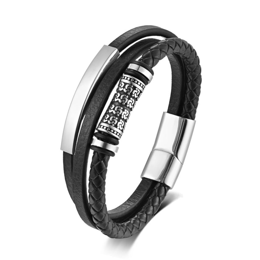 S.Steel New Black Leather Multilayer Men-c 29g