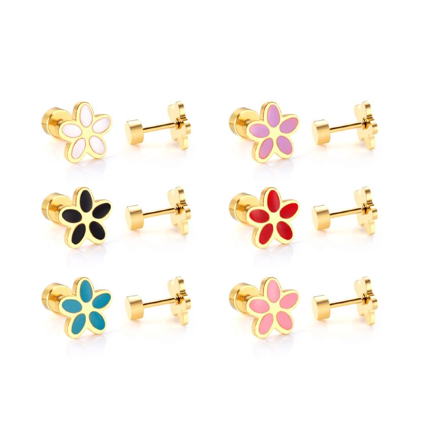 New Gold Plating Colorfull Enamel Stud Earrings 2g 10x4mm