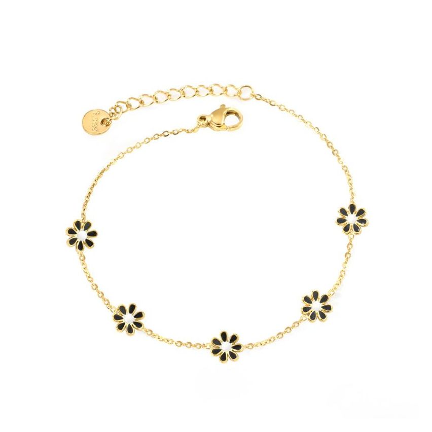 New S. Steel Gold Plating Black Enamel Minimalist Women 2.5g 