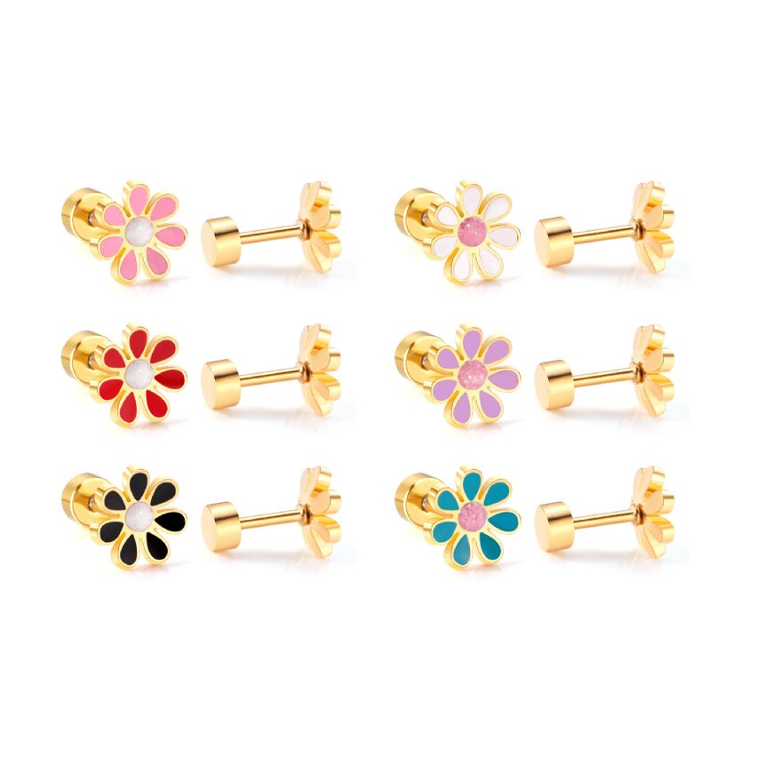 New Gold Plating Colorfull Enamel Stud Earrings 2g 10x4mm