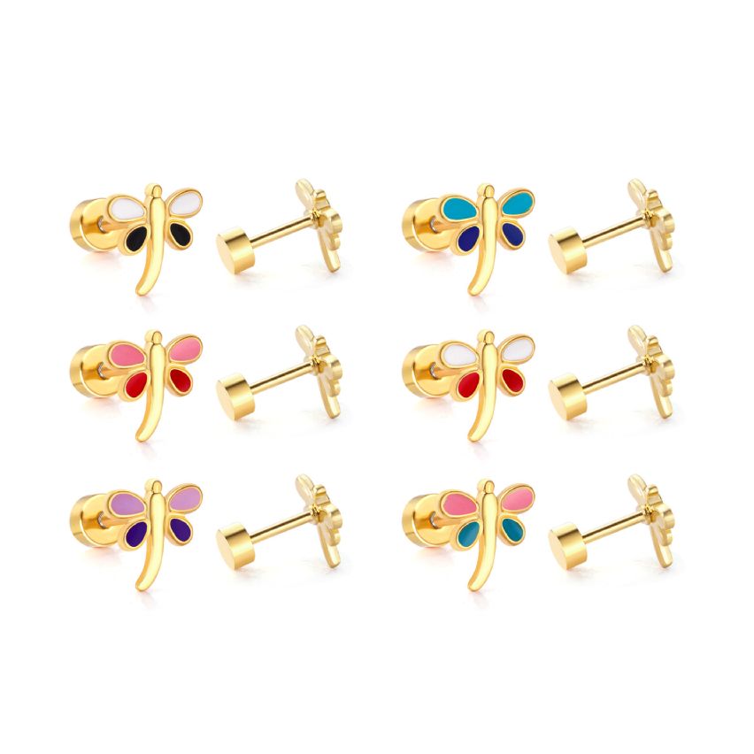 New Gold Plating Colorfull Enamel Stud Earrings 2g 10x4mm