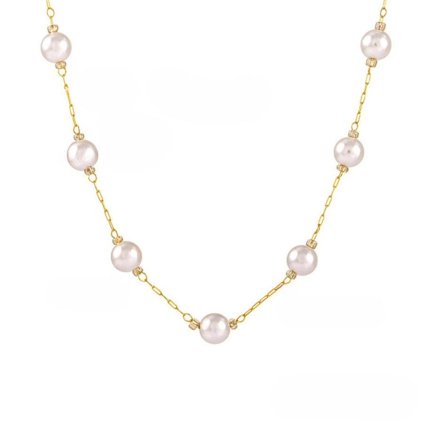 S.Steel New Gold Plating Pearls Women-c 6.5g