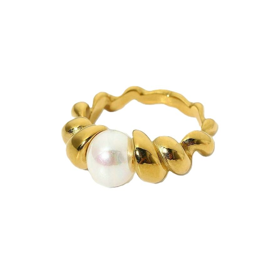 S.Steel Gold Plating White Pearls Women-c 4.1g