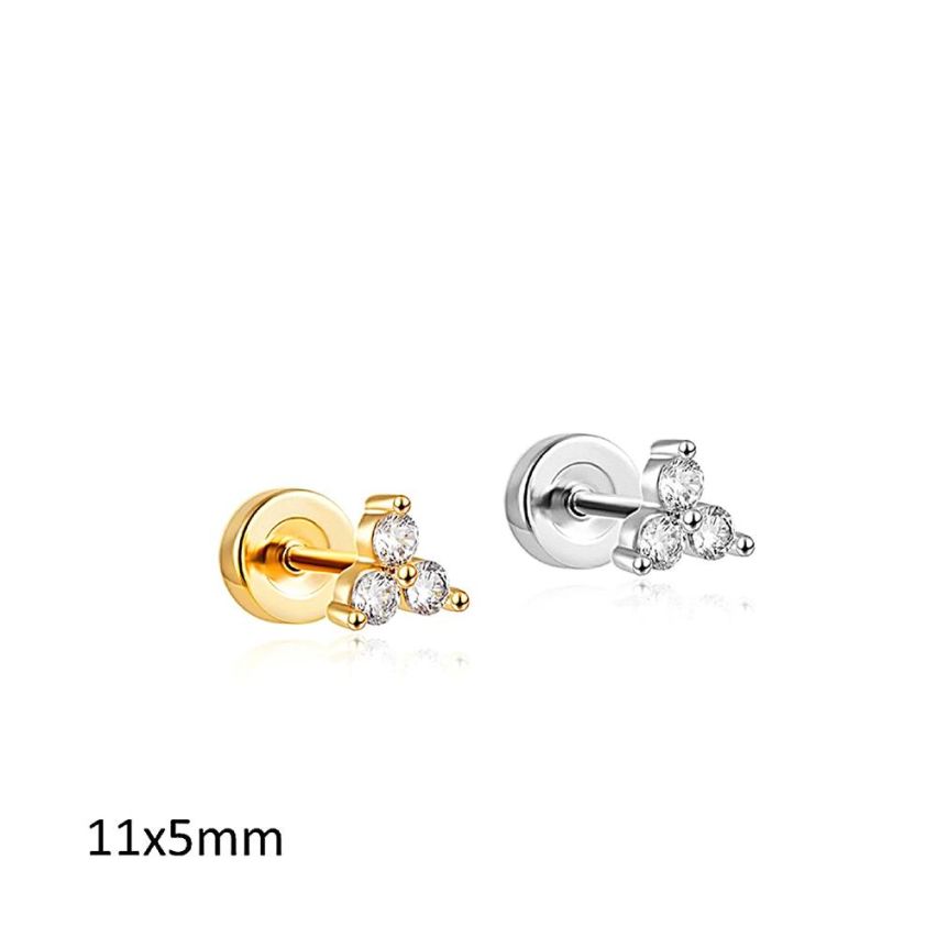 S.Steel NEW Zircon Stud Women-c 0.5g 11x5mm