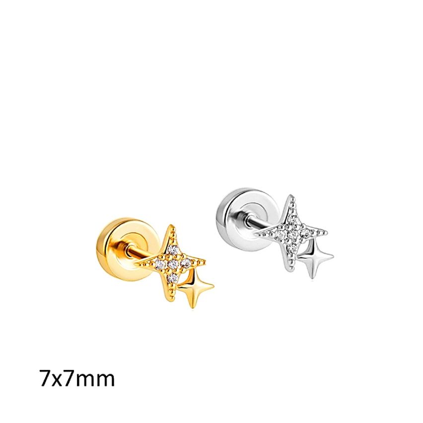 S.Steel Zircon Minimalist Women-c 0.5g 7x7mm