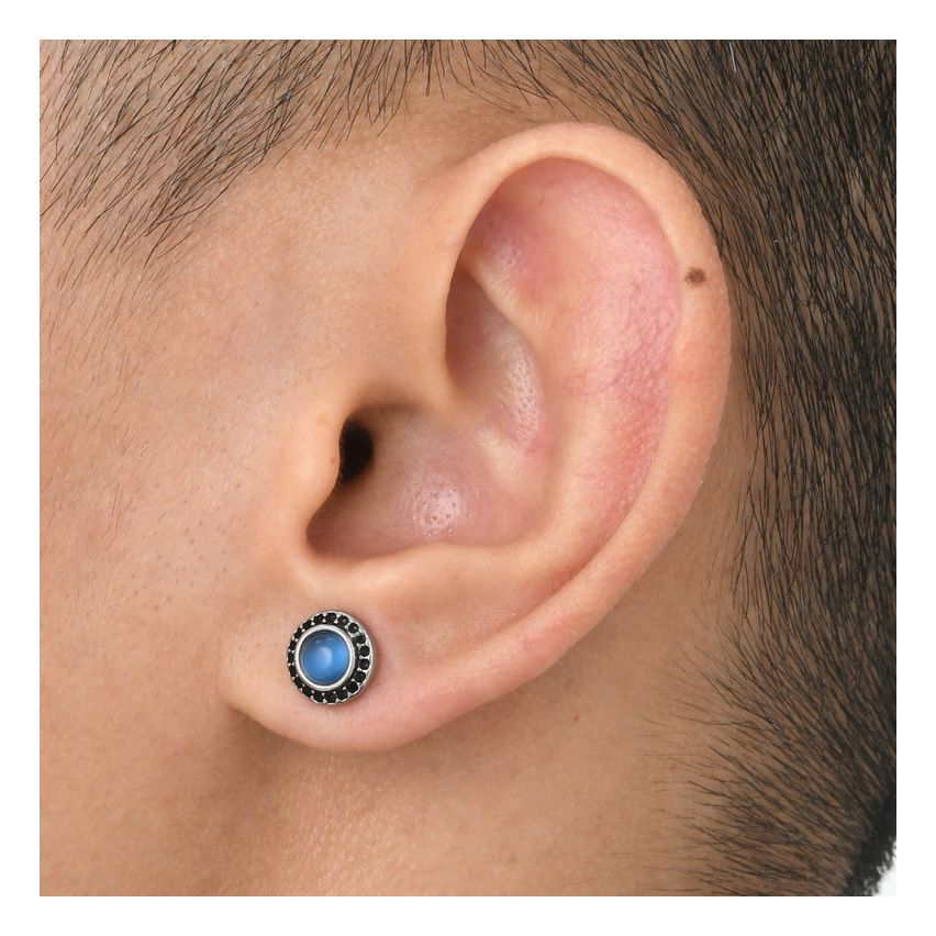S.Steel Shiny Glass stone Stud Men-c