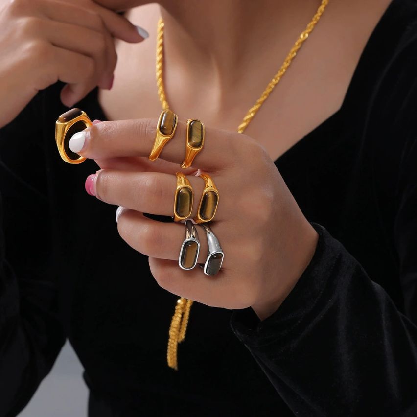 S.Steel Shiny Tiger Eyes Smooth Women-c 4g