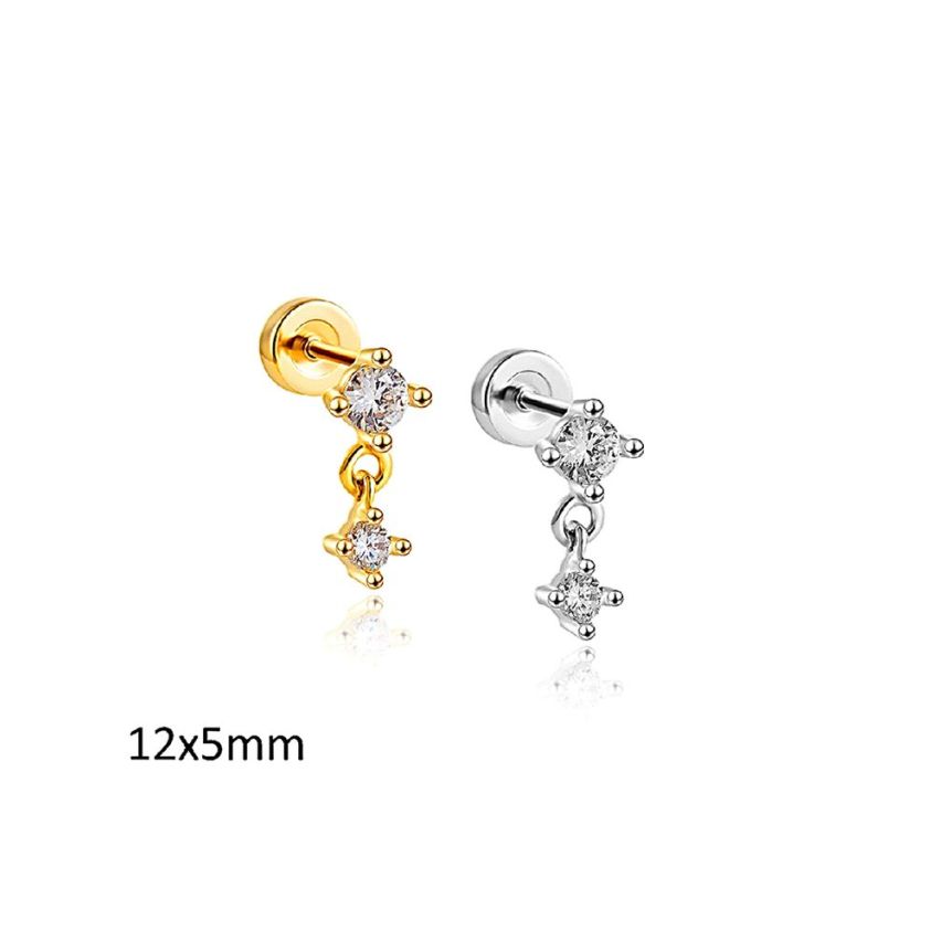S.Steel Shiny Zircon Minimalist Women-c 0.7g 12x5mm