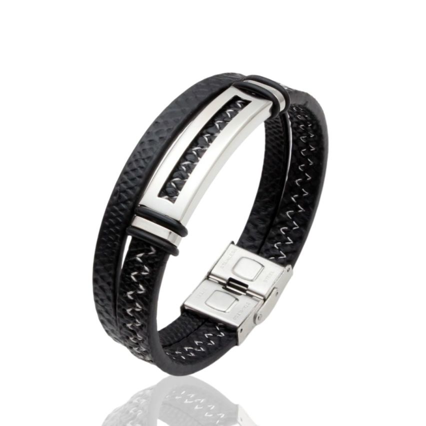 S.Steel White Stitched Leather Men-c 22g
